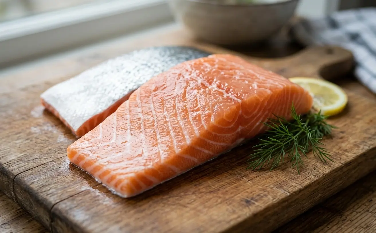 Fresh salmon fillet rich in omega-3 fatty acids